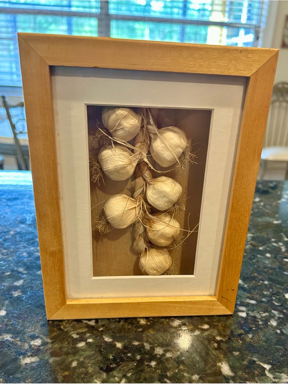Framed Garlic Braid Glass Art Wall Accent in Natural Cream by